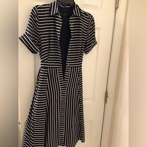 J. Crew Midi Silk Striped Shirt Dress - Navy & White - Size 0P